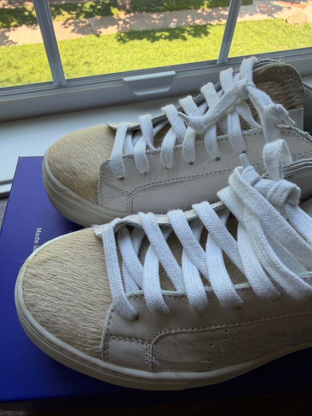 P448 Cream and White Low-Top Leather Sneakers - Picture 3 of 7